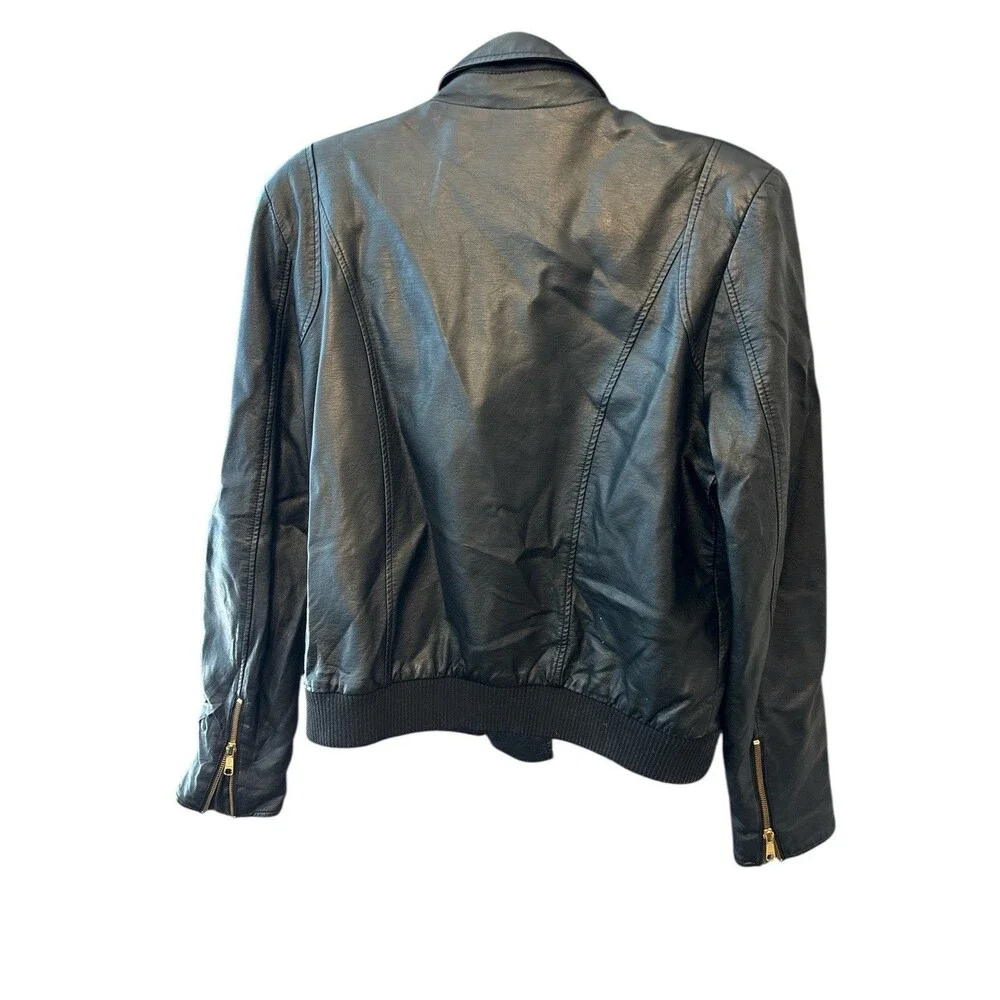 Free People Jacket Womens L Black Vegan Leather Zip Moto Biker Indie sleaze Boho